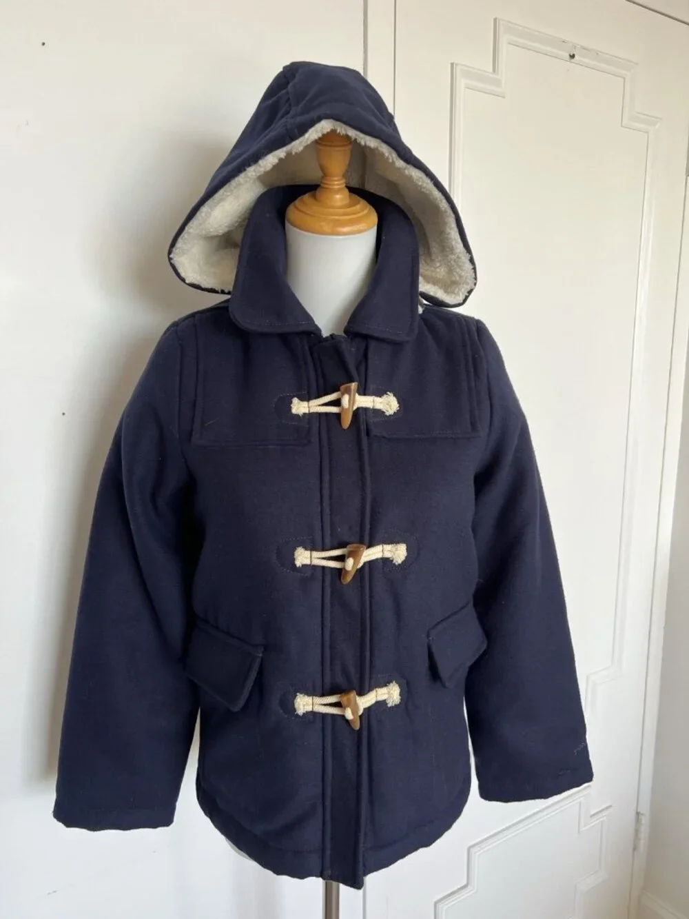 Oshkosh B'Gosh Youth Child Sz 12 Toggle Jacket Removable Hood Navy Blue Sherpa